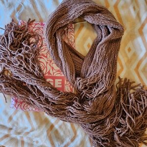 Cozy Dusty Rose Knit Scarf with Fringe